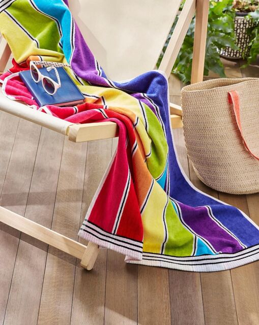 Allure Bath Fashions Rainbow Stripe Beach Towel - 100% Cotton - image 1