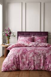 RHS x Catherine Lansfield 'Rosemoor Floral' So Soft Duvet Cover Set in Pink - Size: Double - thumbnail 2