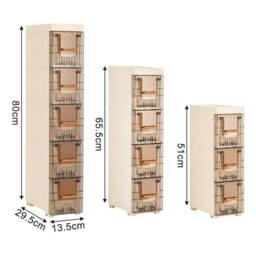 EONLION 4th Floor Slim Rolling Spice Rack Cabinet for Narrow Pantry Storage in Cream - Size: 60 cm x 15 cm - thumbnail 2