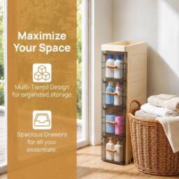 EONLION 4th Floor Slim Rolling Spice Rack Cabinet for Narrow Pantry Storage in Cream - Size: 60 cm x 15 cm - thumbnail 5