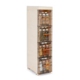 EONLION 4th Floor Slim Rolling Spice Rack Cabinet for Narrow Pantry Storage in Cream - Size: 60 cm x 15 cm - thumbnail 1