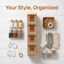 EONLION 4th Floor Slim Rolling Spice Rack Cabinet for Narrow Pantry Storage in Cream - Size: 60 cm x 15 cm - thumbnail 3