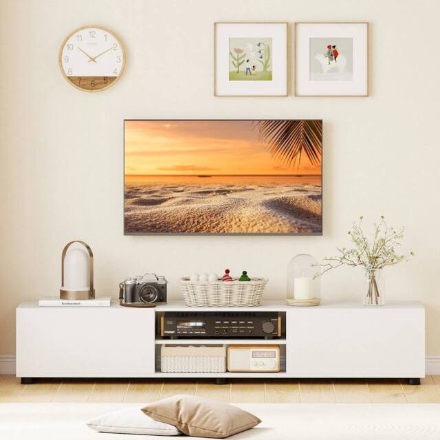 SPETLEK Large Television Cabinet Industrial Media Unit with Open Shelves in White - Size: 0.6m2 - image 1
