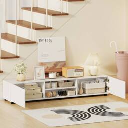 SPETLEK Large Television Cabinet Industrial Media Unit with Open Shelves in White - Size: 0.6m2 - thumbnail 3