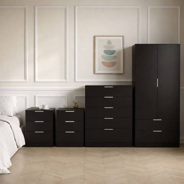 Home Discount Vida Designs Trega 3Pc Bedroom Set(3Dr Bedsidex2, 5Dr Chest, Wardrobe) in Black - image 1