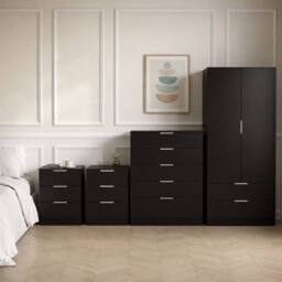 Home Discount Vida Designs Trega 3Pc Bedroom Set(3Dr Bedsidex2, 5Dr Chest, Wardrobe) in Black - thumbnail 1