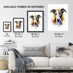 "Artery8 Wall Art Print Greyhound Lovers Gift Watercolour Pet Portrait Painting Artwork Art Framed - Size: W12"" x H16""" - thumbnail 3