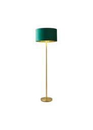 ValueLights Charlie Gold Stem Floor Lamp with Velvet Drum with Gold Inner Lamp Shade in Bottle Green - thumbnail 7