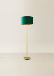 ValueLights Charlie Gold Stem Floor Lamp with Velvet Drum with Gold Inner Lamp Shade in Bottle Green - thumbnail 3