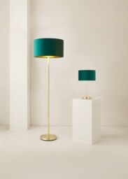 ValueLights Charlie Gold Stem Floor Lamp with Velvet Drum with Gold Inner Lamp Shade in Bottle Green - thumbnail 6