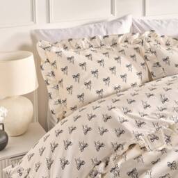 OHS Ditsy Bow Frill Duvet Cover Set with Pillowcase Microfibre Bedding in Cream - Size: Single - thumbnail 2