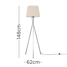 ValueLights Camden Polished Chrome Tripod Floor Lamp with Tapered Shade & Bulb in Beige - thumbnail 4