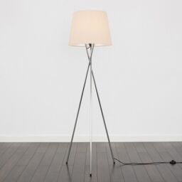 ValueLights Camden Polished Chrome Tripod Floor Lamp with Tapered Shade & Bulb in Beige - thumbnail 2