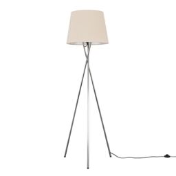 ValueLights Camden Polished Chrome Tripod Floor Lamp with Tapered Shade & Bulb in Beige - thumbnail 1