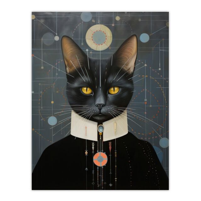Wee Blue Coo Wall Art Print Interplanetary Cat King Oil Painting Conceptual Art Cosmic Empire Ruler Futuristic Feline Portrait Poster - image 1