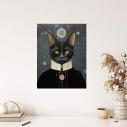 Wee Blue Coo Wall Art Print Interplanetary Cat King Oil Painting Conceptual Art Cosmic Empire Ruler Futuristic Feline Portrait Poster - thumbnail 4
