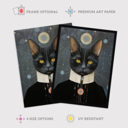 Wee Blue Coo Wall Art Print Interplanetary Cat King Oil Painting Conceptual Art Cosmic Empire Ruler Futuristic Feline Portrait Poster - thumbnail 2