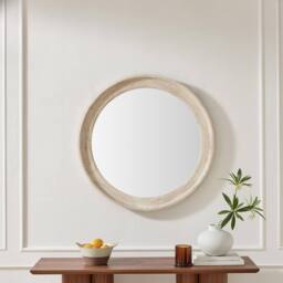 FurnitureboxUK Rebecca Oak Wood Medium 80x80cm Round Wall Mirror in White - Size: 80x80 cm - thumbnail 2