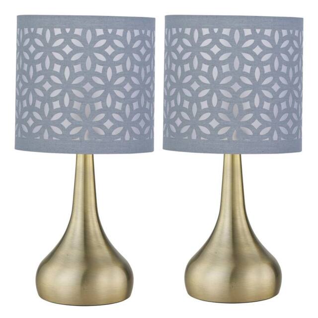 First Choice Lighting Set of 2 Romana - Antique Brass Touch Table Lamps Grey Laser Cut Shade in Bronze - image 1