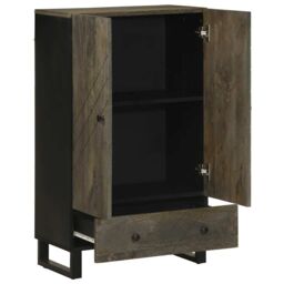 Berkfield Home Highboard Black 60x33x100 cm Solid Wood Mango - Size: 60 x 33 x 100 cm - thumbnail 2