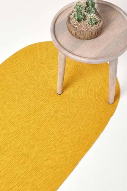 Homescapes Handmade Woven Braided Oval Hallway Rug, 66 x 200 cm in Mustard - Size: 66 cm x 200 cm - image 1