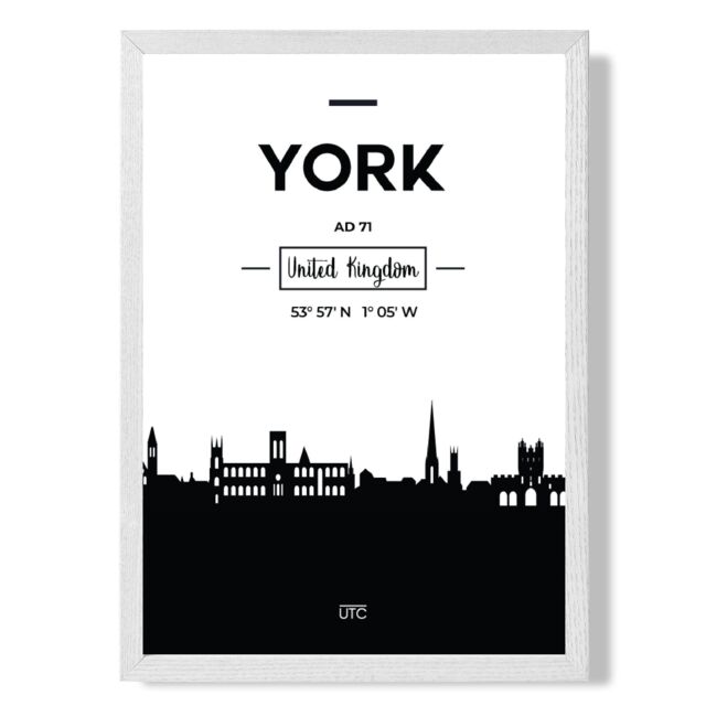 ARTZE York Black & White City Skyline Framed Print SIZE: A2 with White Frame - Size: A4 - image 1