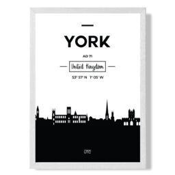 ARTZE York Black & White City Skyline Framed Print SIZE: A2 with White Frame - Size: A4 - thumbnail 1