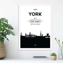 ARTZE York Black & White City Skyline Framed Print SIZE: A2 with White Frame - Size: A4 - thumbnail 2