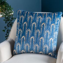 Furn Wisteria Printed Velvet Cushion in Blue - Size: 50 cm x 50 cm - thumbnail 4