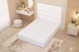 Somnior Chambery Divan Bed Frame with Floor Standing Headboard Plush Velvet in White - Size: Single - thumbnail 3