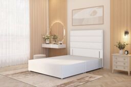 Somnior Chambery Divan Bed Frame with Floor Standing Headboard Plush Velvet in White - Size: Single - thumbnail 1