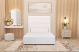 Somnior Chambery Divan Bed Frame with Floor Standing Headboard Plush Velvet in White - Size: Single - thumbnail 2
