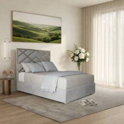Casani Marden Upholstered Soft Velvet Grey Metal Designer Bed Frame - Size: Small Double