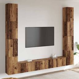 Berkfield Home Wall Mounted TV cabinets 6 pcs Old Wood Engineered Wood in Brown - thumbnail 2