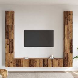Berkfield Home Wall Mounted TV cabinets 6 pcs Old Wood Engineered Wood in Brown - thumbnail 3