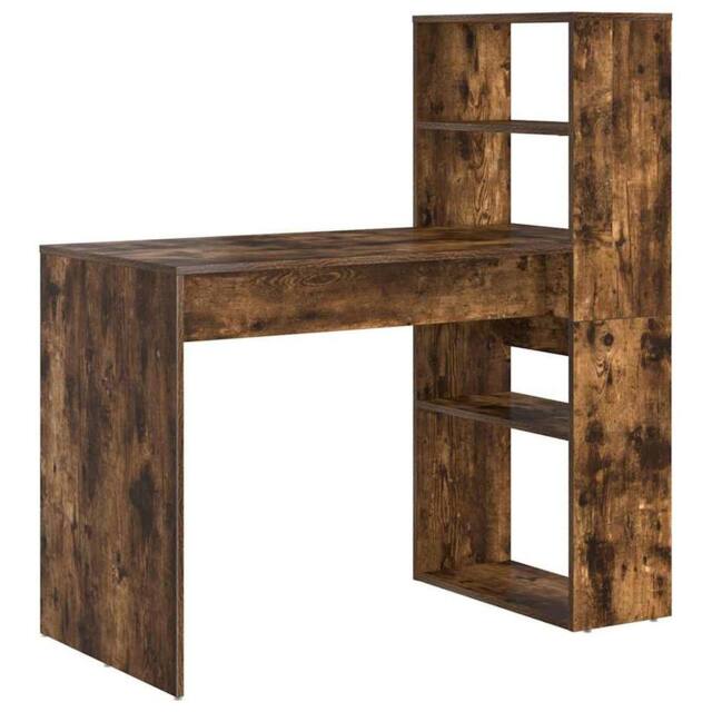 Berkfield Home Desk with Storage Smoked Oak 113x54x120 cm Engineered Wood in Brown - Size: 113 x 54 x 120 cm - image 1