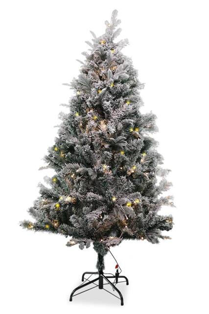 Neel Blue Snow Flocked Xmas Tree, Pre-Lit Christmas Tree With Colourful LEDs in Green - Size: 4ft - image 1