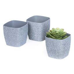 LIVIVO Set of 3 Grey Decorative Plastic Plant Pots - 12cm - thumbnail 1