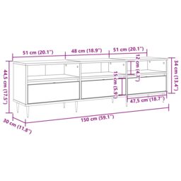 Berkfield Home TV Cabinet Artisan Oak 150x30x44.5 cm Engineered Wood in Brown - thumbnail 9