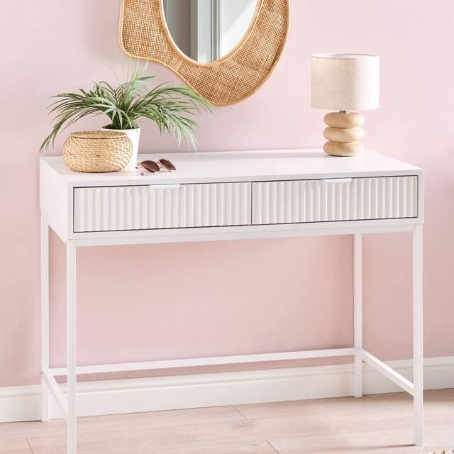 Wyld and Coco 2-Drawer Console Table White MDF Fluted Fronts - image 1