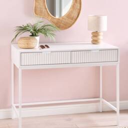 Wyld and Coco 2-Drawer Console Table White MDF Fluted Fronts