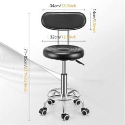 Nordara PU Leather Drafting Chair with Backrest Swivel Stool for Office in Black - Size: 100 cm x 15 cm - thumbnail 2