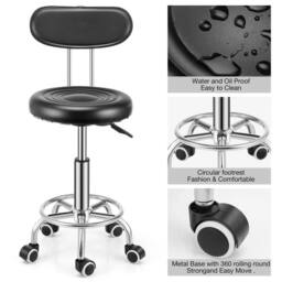 Nordara PU Leather Drafting Chair with Backrest Swivel Stool for Office in Black - Size: 100 cm x 15 cm - thumbnail 3