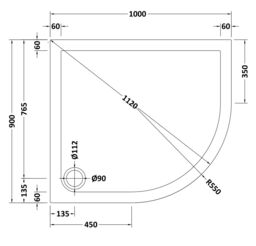 Balterley Premium Shower Tray - Right Hand Offset Quadrant - 1000mm x 900mm - Slate Grey - thumbnail 3
