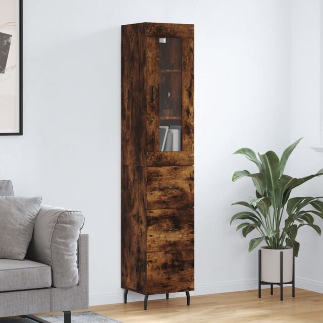Berkfield Home Highboard Smoked Oak 34.5x34x180 cm Engineered Wood in Brown - image 1