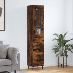 Berkfield Home Highboard Smoked Oak 34.5x34x180 cm Engineered Wood in Brown - thumbnail 1