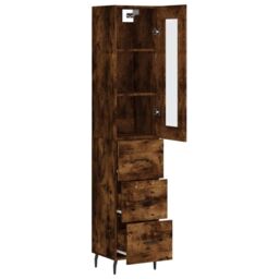 Berkfield Home Highboard Smoked Oak 34.5x34x180 cm Engineered Wood in Brown - thumbnail 4