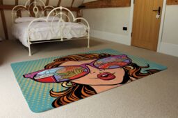 Benjamin Tate Design Woman With Sunglasses. Fast Food & Sweets In The Reflection Designer Rug in Natural - Size: Large - thumbnail 3