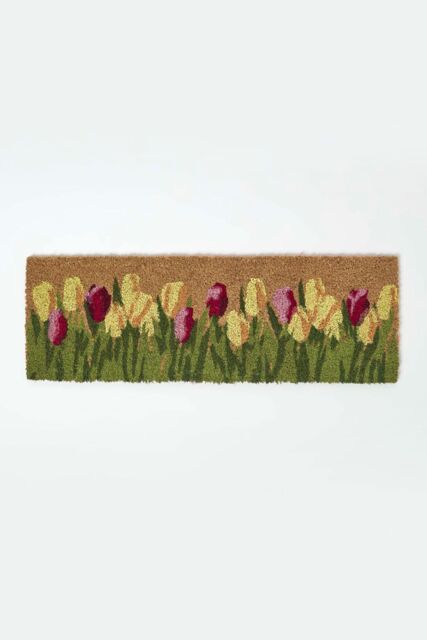 Homescapes Coir Doormat with Tulips, 25 x 75 cm - Size: 25 cm x 75 cm