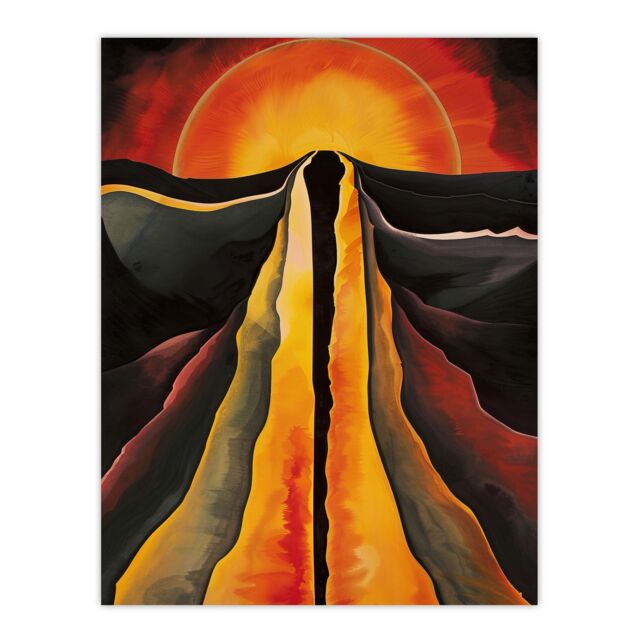 "Artery8 Abstract Sunset Painting Fire Landscape Space Wall Art Print in Orange - Size: W24"" x H32""" - image 1